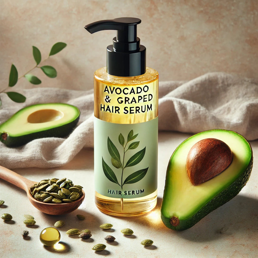 Avocado and grape seed hair serum